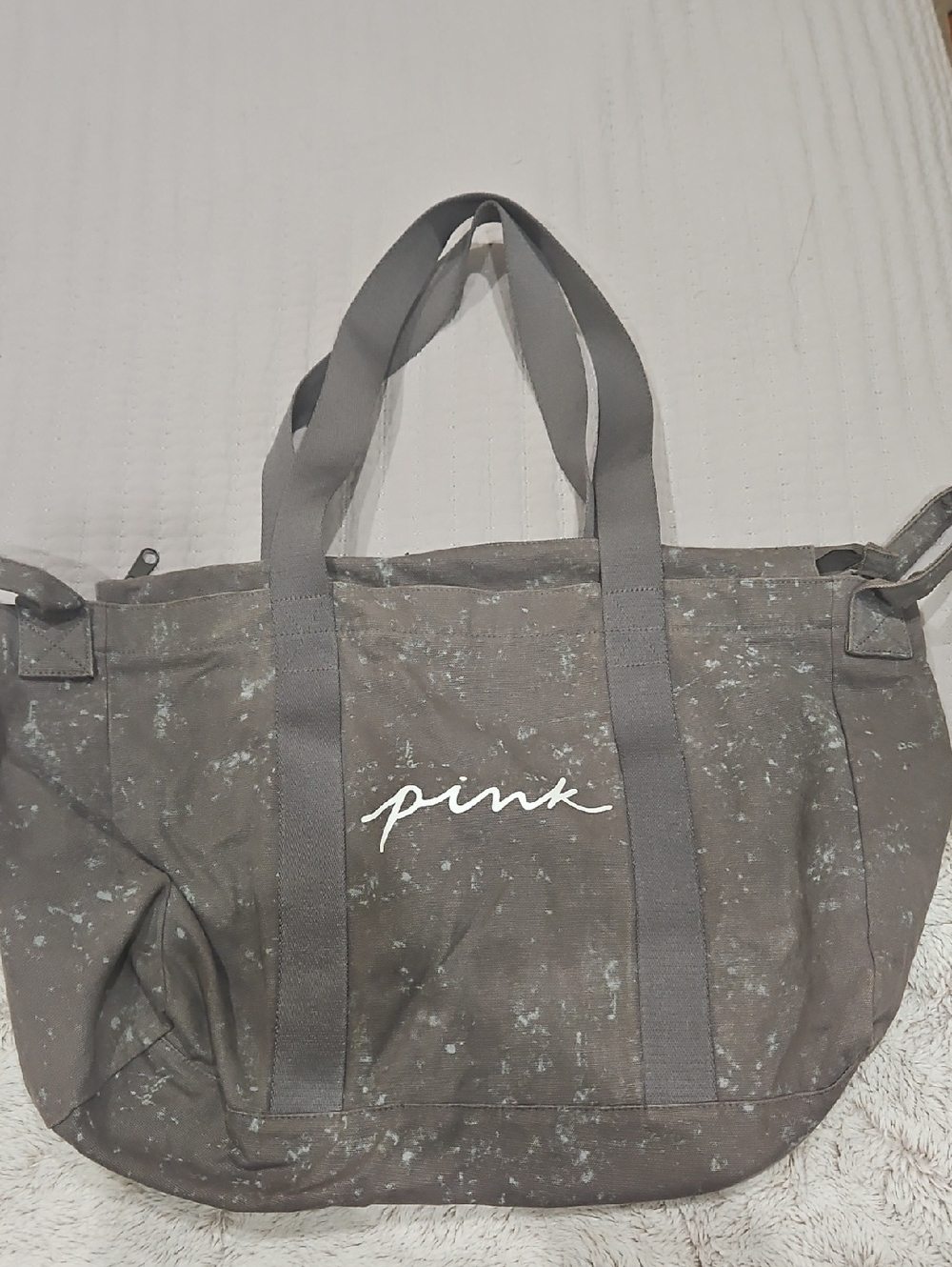 PINK Victoria's Secret Gray Canvas Tote with Logo